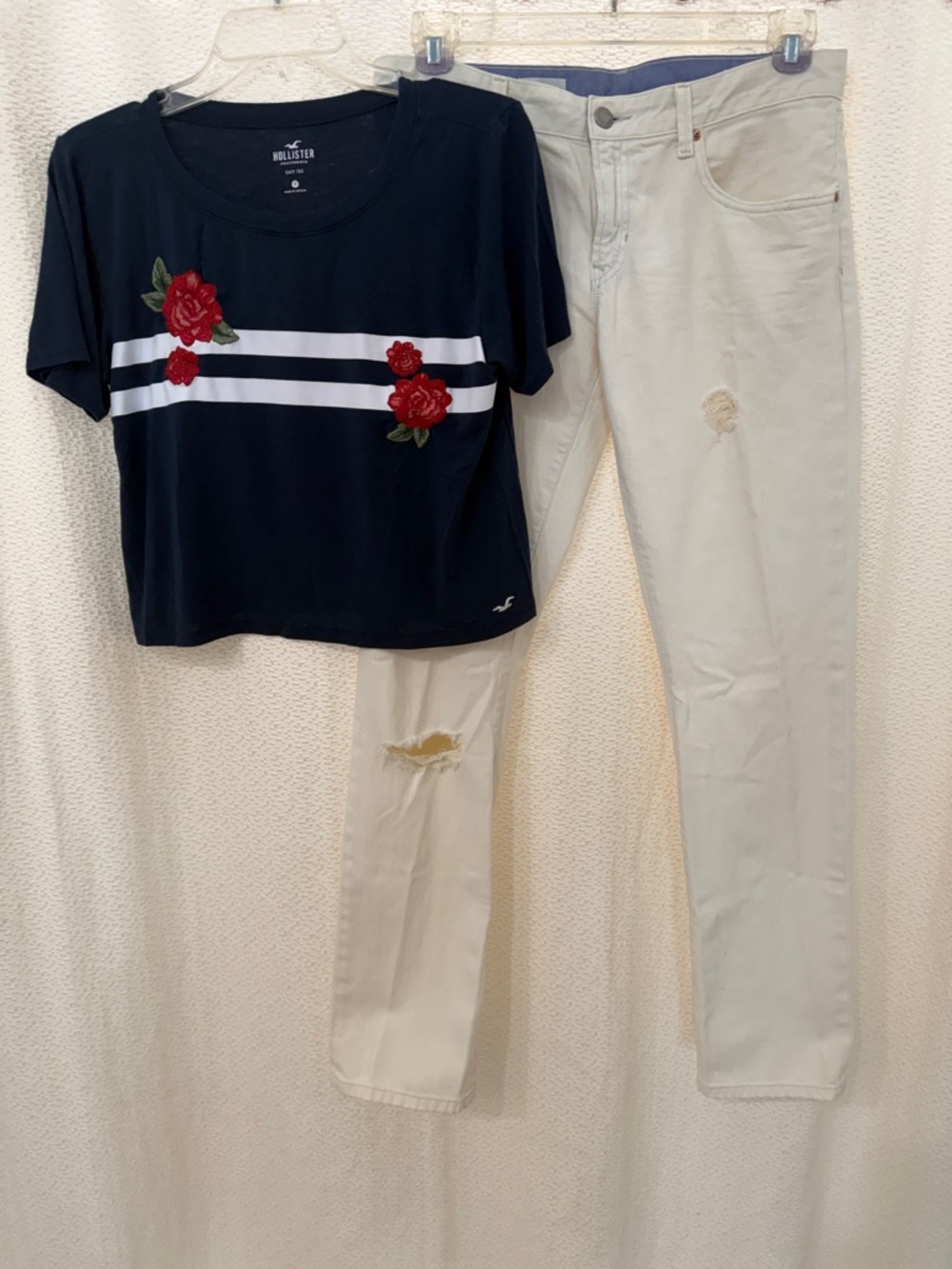 Hollister Navy Tee with Red Roses